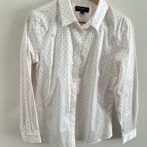 Banana Republic Women's White Button-up With Pink Dot Tailored Fit Shirt Size 12